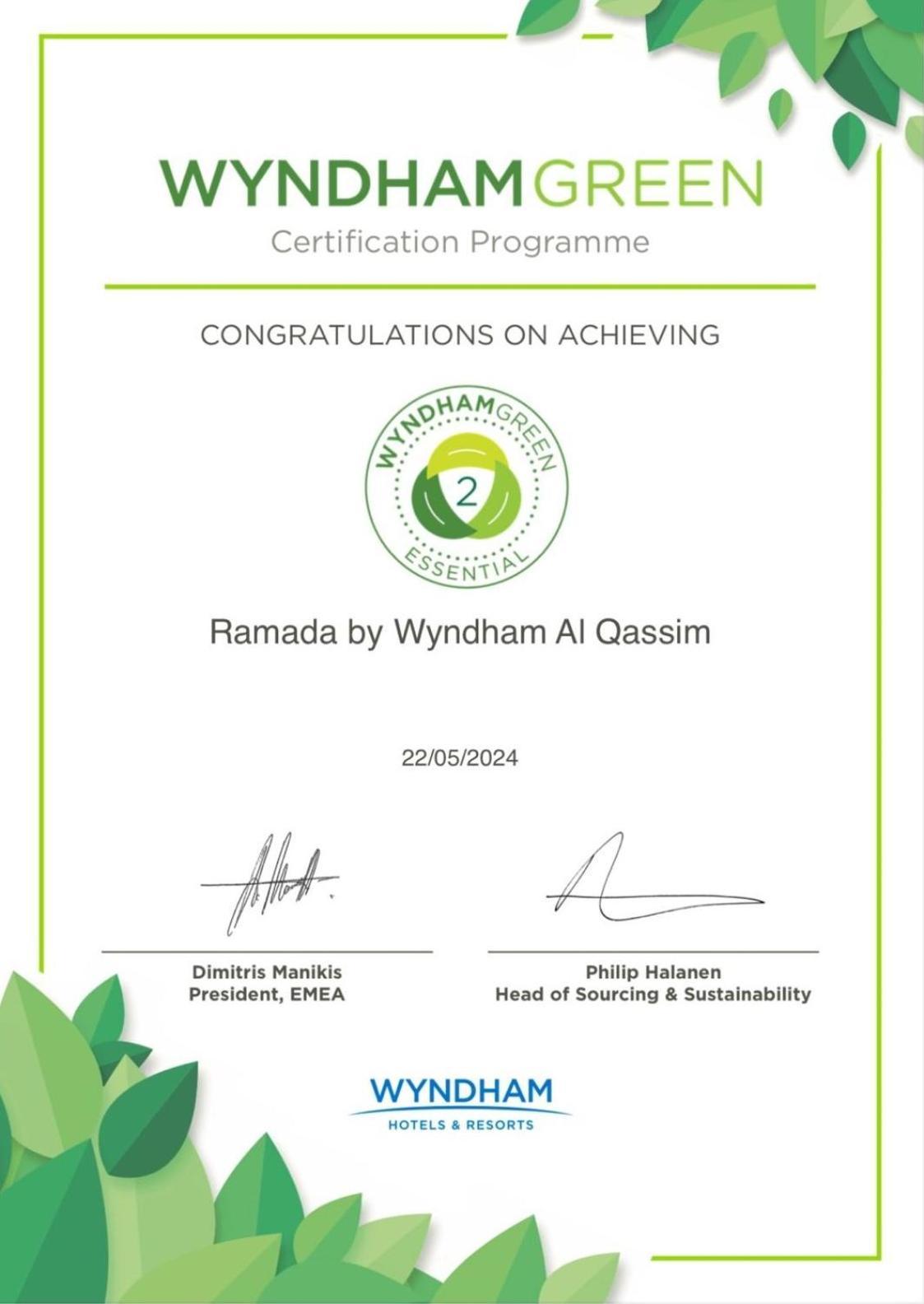 Ramada Hotel & Suites By Wyndham Al Qassim Al Bukayriah Exterior foto Wyndham Green Essential Certificate
