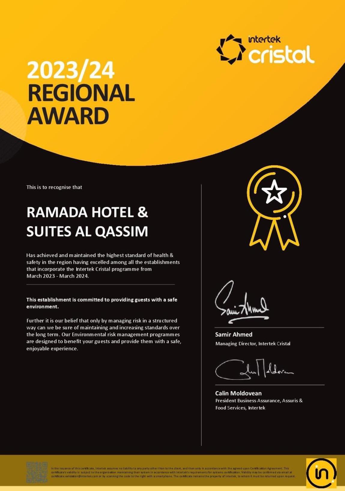 Ramada Hotel & Suites By Wyndham Al Qassim Al Bukayriah Exterior foto A certificate of the 2011-2012 award